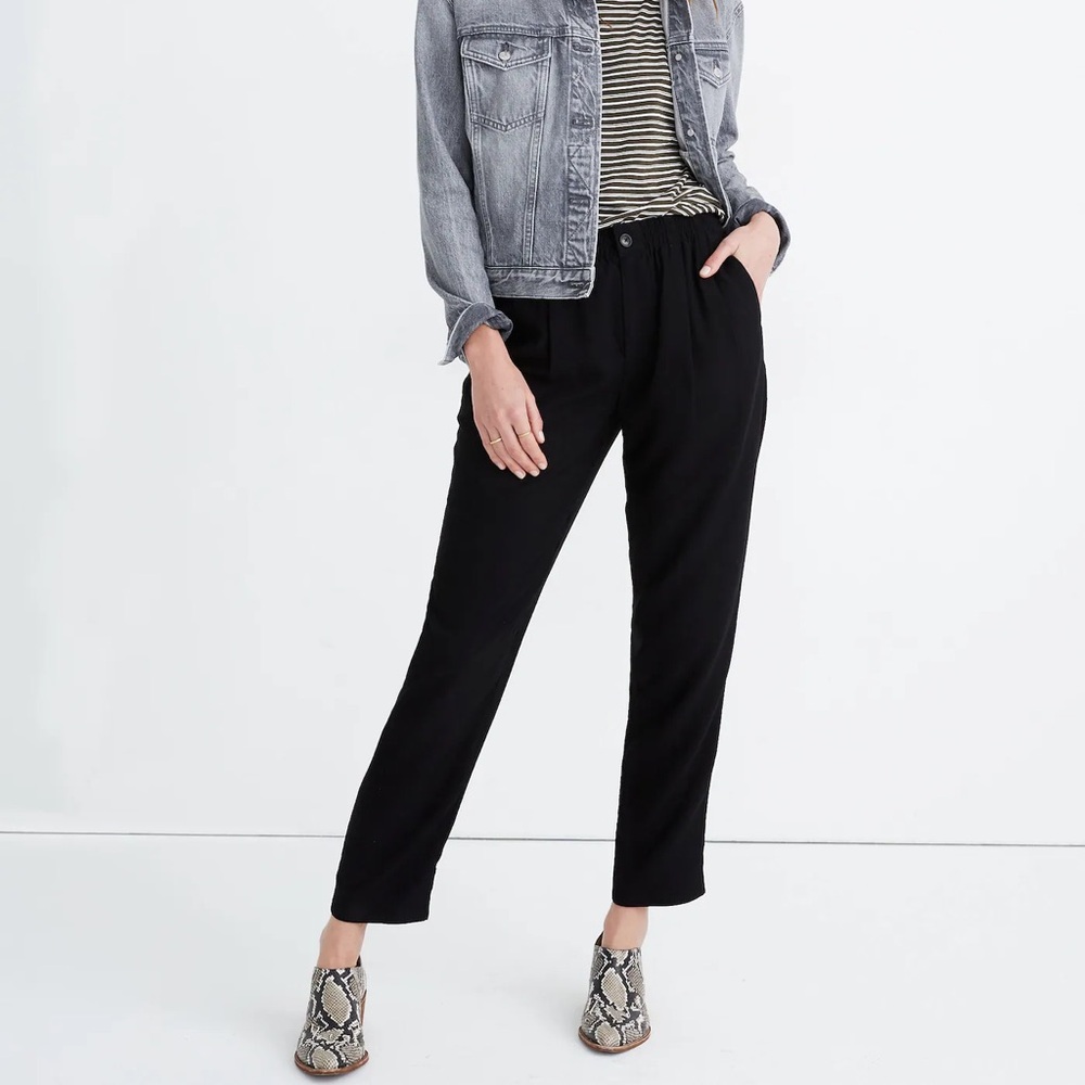 Madewell Drapey Track Trousers In True Black - Size Medium